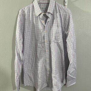 Peter Millar L dress shirt purple blue plaid‎